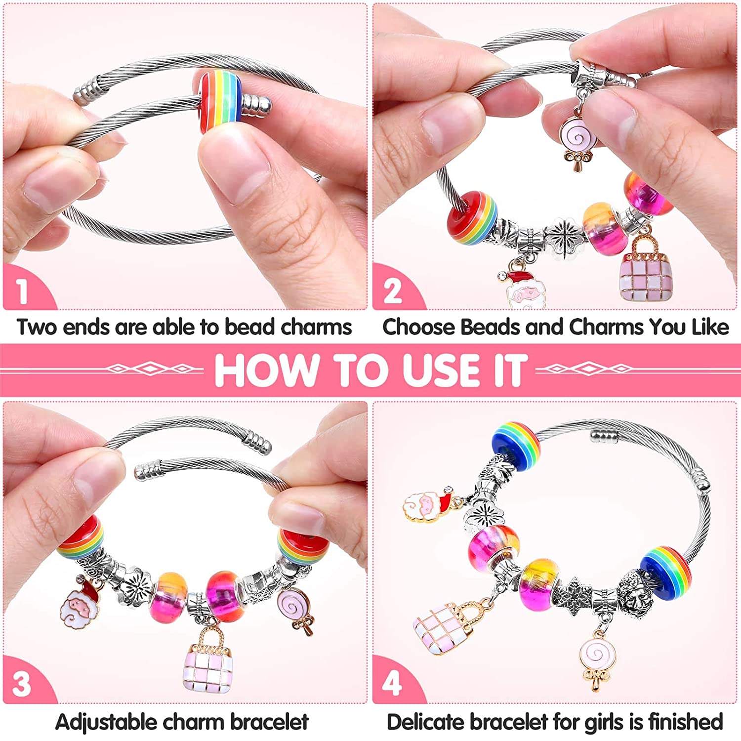 112 Pcs Christmas Jewerly Making Kit Charm Bracelets Kit with Beads, Jewelry Charms, Bracelets for DIY Craft, Jewelry Gift for Adults and Kids