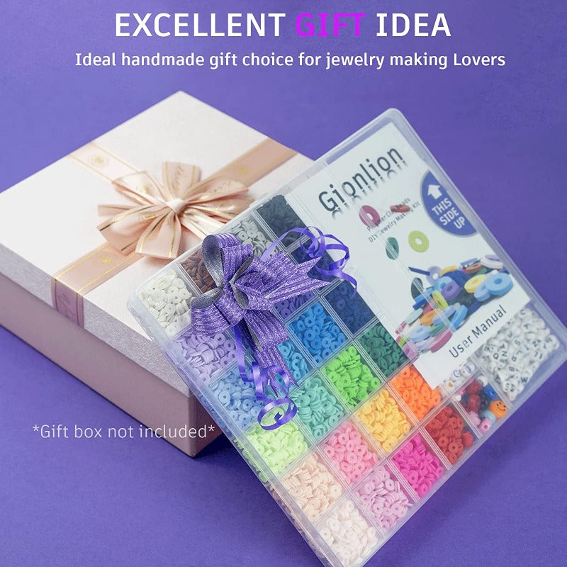 6000 Pcs 6MM Polymer Clay Beads Set 24 Rainbow Color Flat Chip Beads with Pendant Charms Kit and Elastic Strings for Jewelry Making Kit Bracelets Necklace For Boho Bracelet Necklce Making Letter Beads Accessories Kit DIY