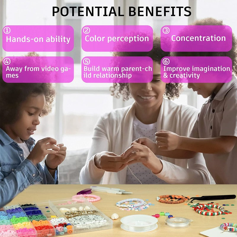 6000 Pcs 6MM Polymer Clay Beads Set 24 Rainbow Color Flat Chip Beads with Pendant Charms Kit and Elastic Strings for Jewelry Making Kit Bracelets Necklace For Boho Bracelet Necklce Making Letter Beads Accessories Kit DIY