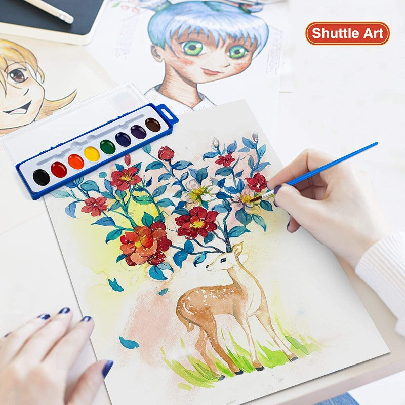 8 Colors Watercolor Paint Set Washable Watercolor Paint Set with Paint Brushes For Kids and Adults Drawing Coloring Painting, Washable Paint for Classroom, Parties, Kindergarten and Art Activities