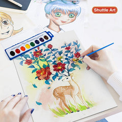 8 Colors Watercolor Paint Set Washable Watercolor Paint Set with Paint Brushes For Kids and Adults Drawing Coloring Painting, Washable Paint for Classroom, Parties, Kindergarten and Art Activities