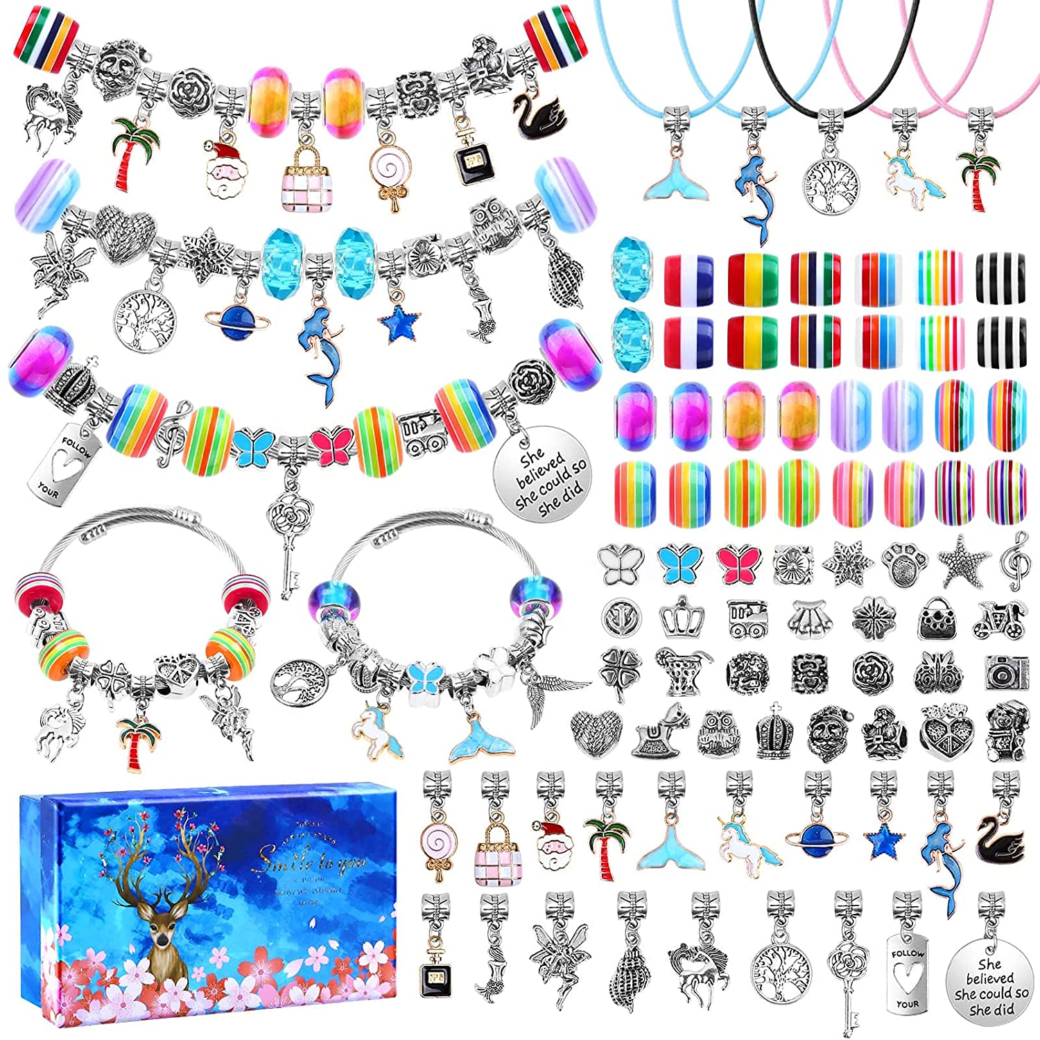 112 Pcs Christmas Jewerly Making Kit Charm Bracelets Kit with Beads, Jewelry Charms, Bracelets for DIY Craft, Jewelry Gift for Adults and Kids