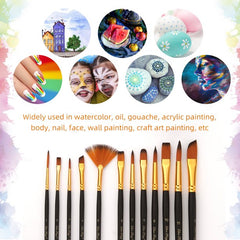 12pcs Acrylic Paint Brushes Set Nylon Hair Artist Paintbrushes Professional Painting Brushes