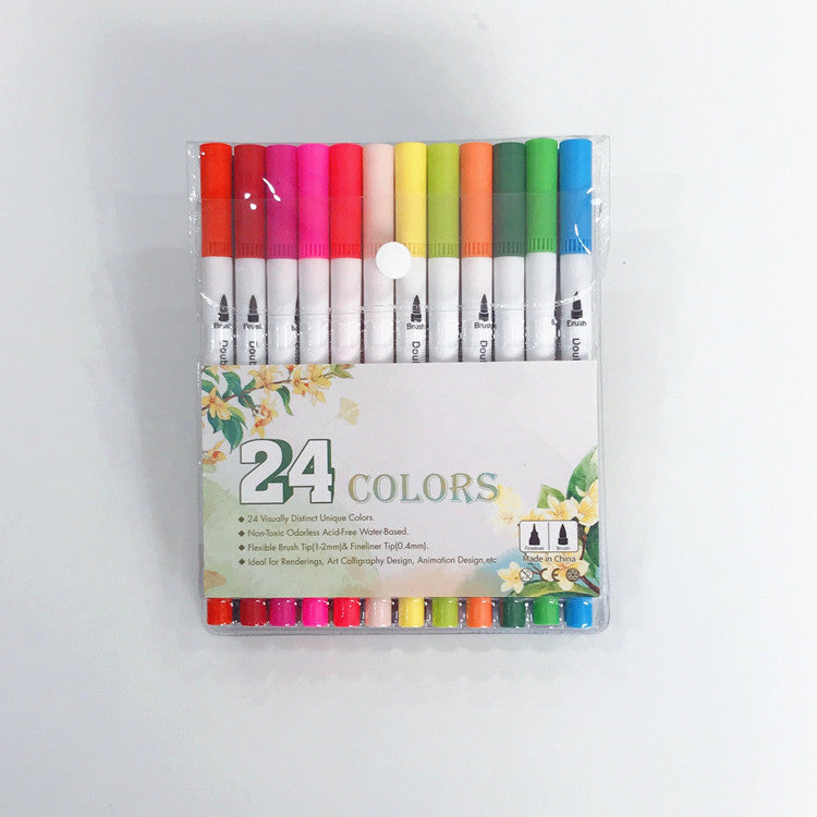 12/24/36/48/60 PCS Colored Art Sketching Markers Drawing Set Double-head Watercolor paint brush pen Diary supplies Stationery