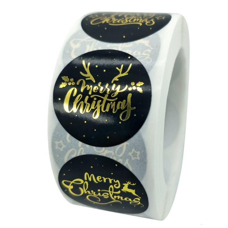 500pcs/roll Rose Gold Merry Christmas Stickers Round Labels Kraft Paper Xmas Gifts Box Labels Decorations New Year Sealing Label Stickers For Party DIY Packaging Stationery Stickers