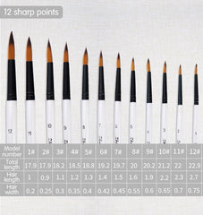 12PCS Nylon Hair Paint Brushes Set Pointed Watercolor Paint Brush Pen Set Learning DIY Oil Acrylic Painting Art Paint Brushes Supplies Art Supplies