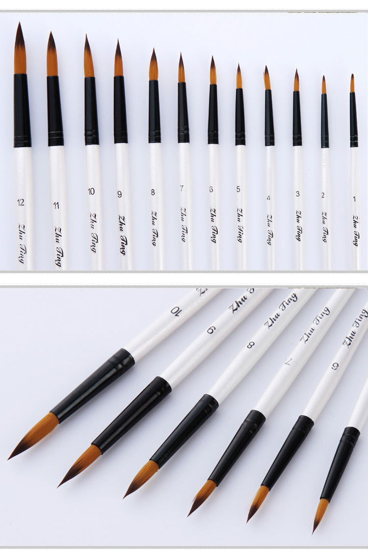 12PCS Nylon Hair Paint Brushes Set Pointed Watercolor Paint Brush Pen Set Learning DIY Oil Acrylic Painting Art Paint Brushes Supplies Art Supplies