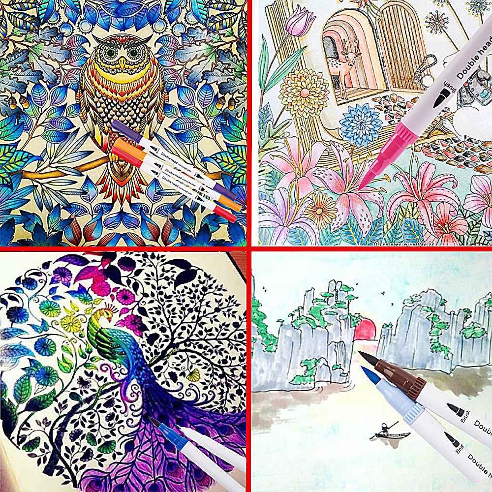 12/24/36/48/60 PCS Colored Art Sketching Markers Drawing Set Double-head Watercolor paint brush pen Diary supplies Stationery