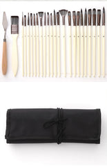 24 pcs/set Nylon Hair Watercolor Paint Brush Pen Acrylic Painting Art Paint Brushes Wooden Handle Scrubbing Scraper Acrylic Painting Art Brushes Supplies