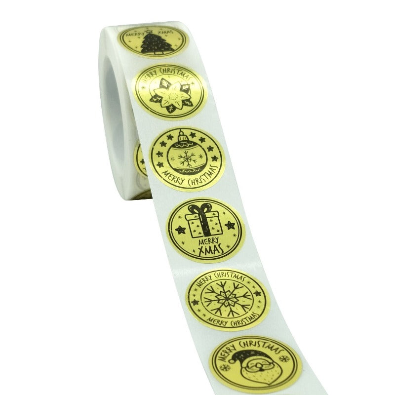 500pcs/roll Rose Gold Merry Christmas Stickers Round Labels Kraft Paper Xmas Gifts Box Labels Decorations New Year Sealing Label Stickers For Party DIY Packaging Stationery Stickers