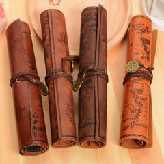 1Pcs Vintage Roll Up Pencil Case Creative Map Matte Smooth Cover Pencil Pouch Art Makeup Cosmetic Pouch with Pendant for Business School Gifts