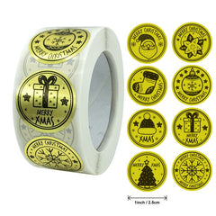 500pcs/roll Rose Gold Merry Christmas Stickers Round Labels Kraft Paper Xmas Gifts Box Labels Decorations New Year Sealing Label Stickers For Party DIY Packaging Stationery Stickers