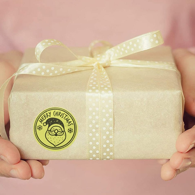 500pcs/roll Rose Gold Merry Christmas Stickers Round Labels Kraft Paper Xmas Gifts Box Labels Decorations New Year Sealing Label Stickers For Party DIY Packaging Stationery Stickers