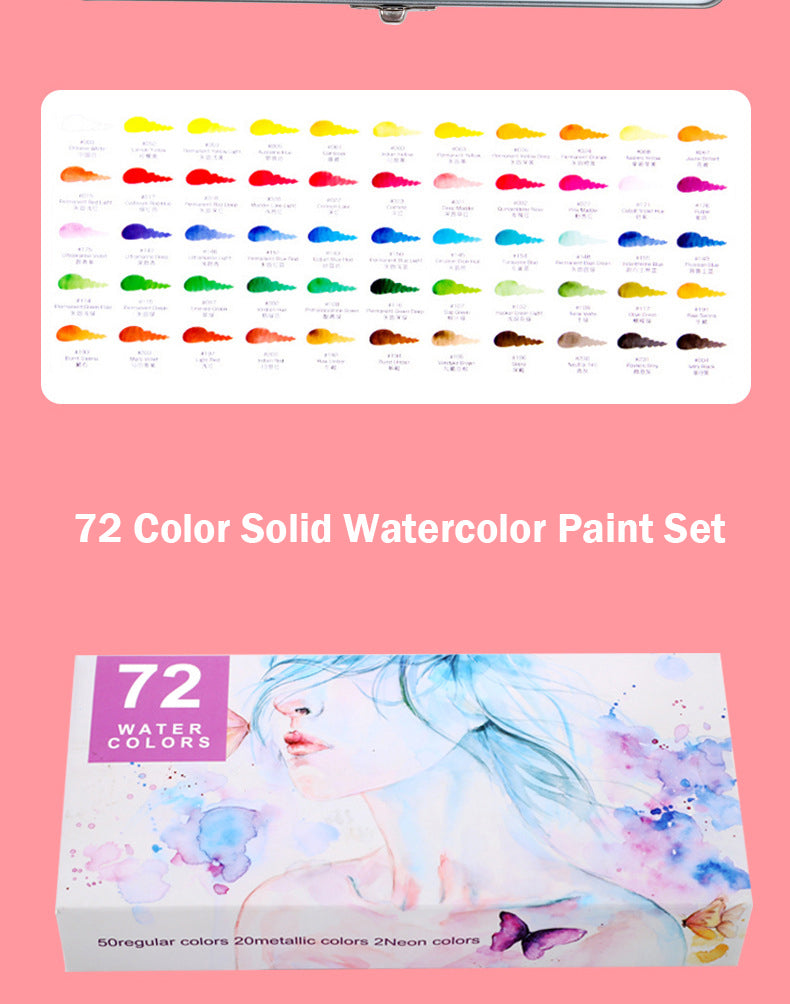 Professional Watercolor Paint Set 72 Colors Solid Watercolor Set Basic Neon Glitter Watercolor Paint for Drawing Art Paint Supplies Art Supplies