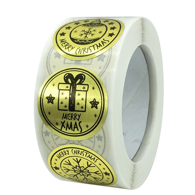 500pcs/roll Rose Gold Merry Christmas Stickers Round Labels Kraft Paper Xmas Gifts Box Labels Decorations New Year Sealing Label Stickers For Party DIY Packaging Stationery Stickers