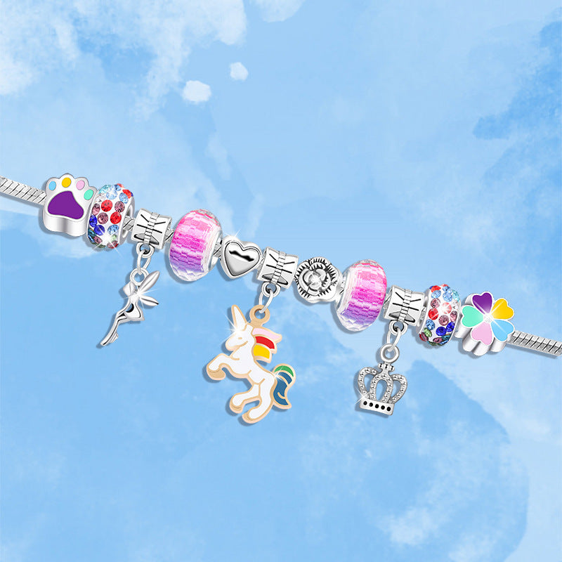 43Pcs Colorful Crystal DIY Making Kit DIY Handmade Beaded Charm Bracelet Necklaces Jewelry Making Kit with Pink Gift Box for Girls Women Valentines Birthday Gift