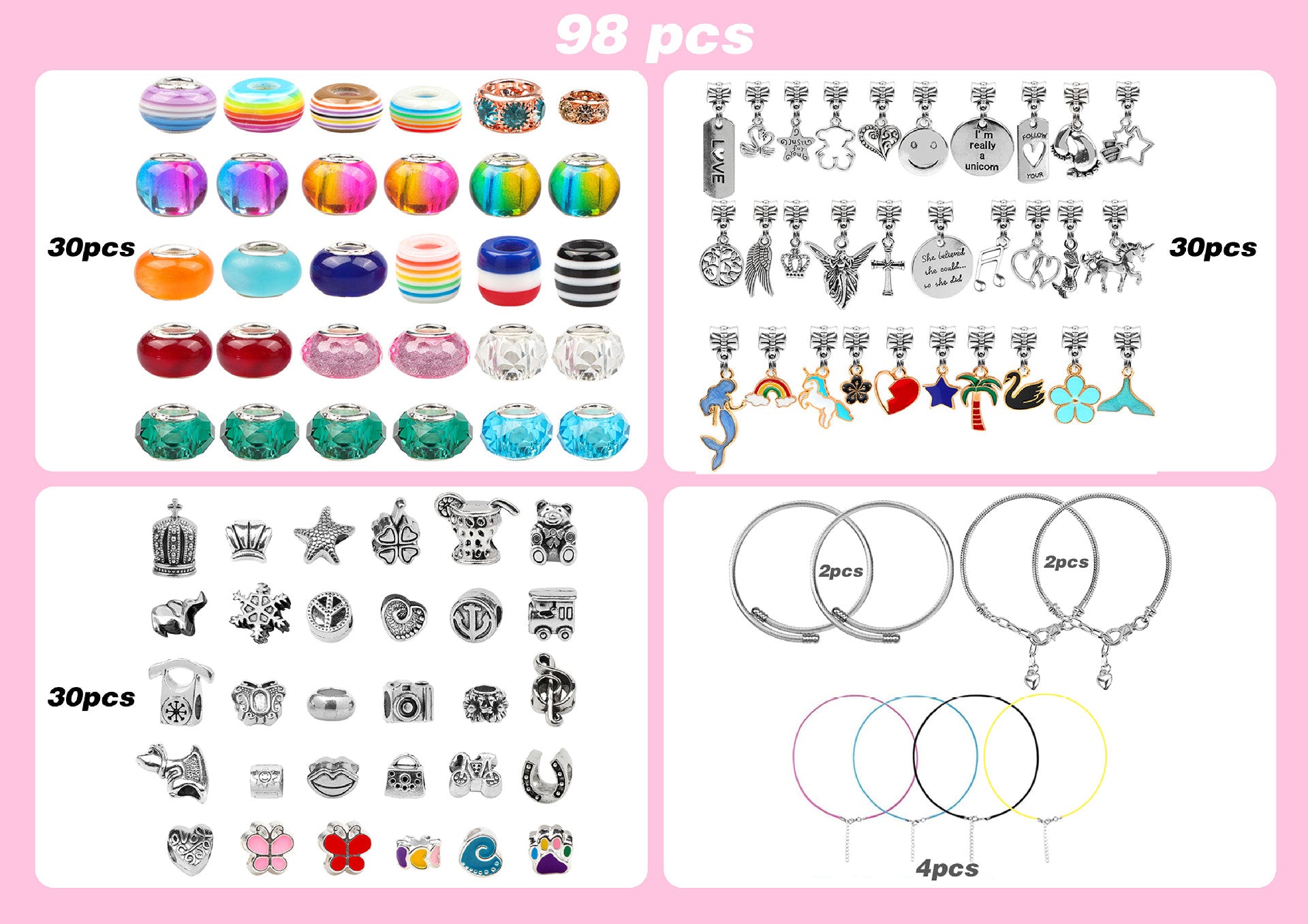 Bracelet Making Kit 130 Pcs DIY Jewelry Making Kit Children DIY Handmade Toy with Bracelet,Pendant,Beads,Charms and Necklace String for Bracelets Craft & Necklace Making,for Teen Girl Gifts Ages 3-13