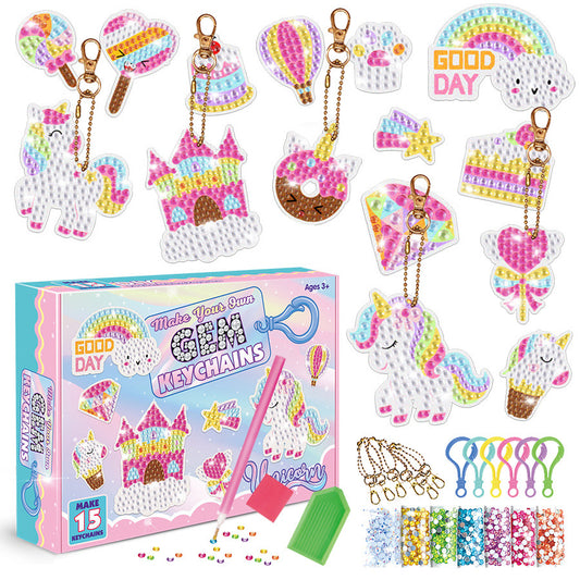 5D Unicorn Donut Diamond Painting Kit With Keychains - honeylives