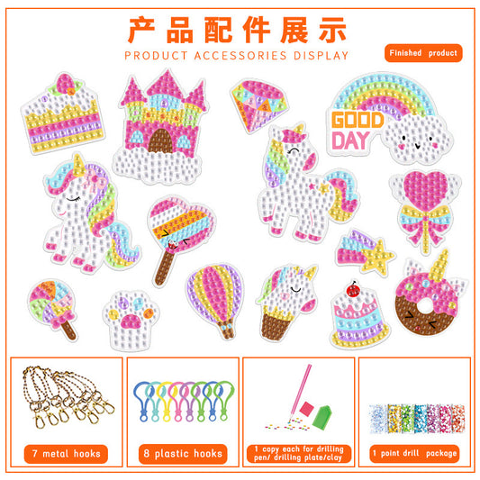 5D Unicorn Donut Diamond Painting Kit With Keychains - honeylives