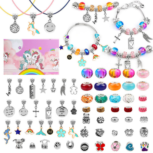 Bracelet Making Kit 1 Set Unicorn Charms Bracelet Beaded Fashion Bracelet Jewelry Making Kit with Bracelet,Pendant,Beads,Charms and Necklacefor Girls Kids Bracelet Craft Kit Gift