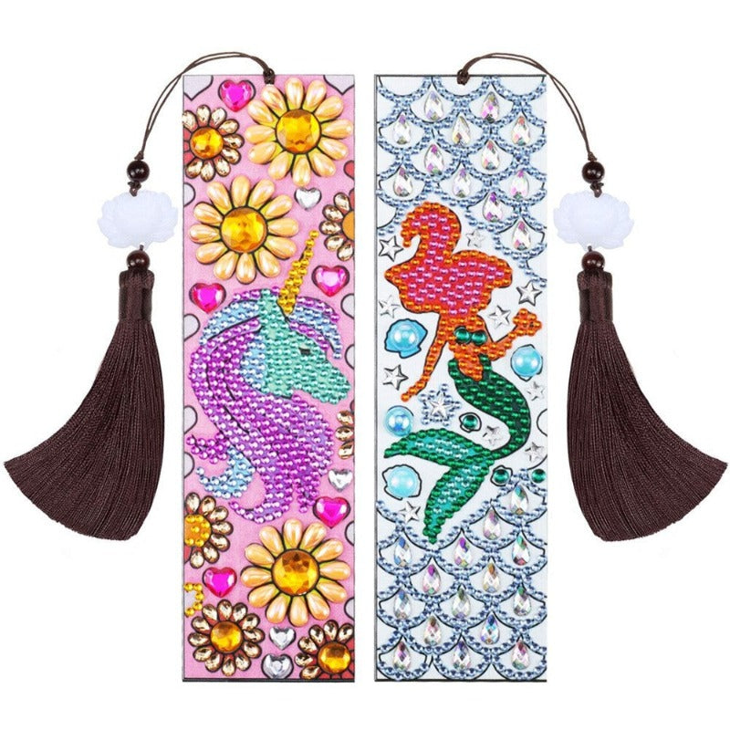 DIY Diamond Painting Bookmarks 2Pcs Diamond Embroidery Mosaic Cross Stitch Kit Butterfly Peacock Leather Tassel Book Marks Gift