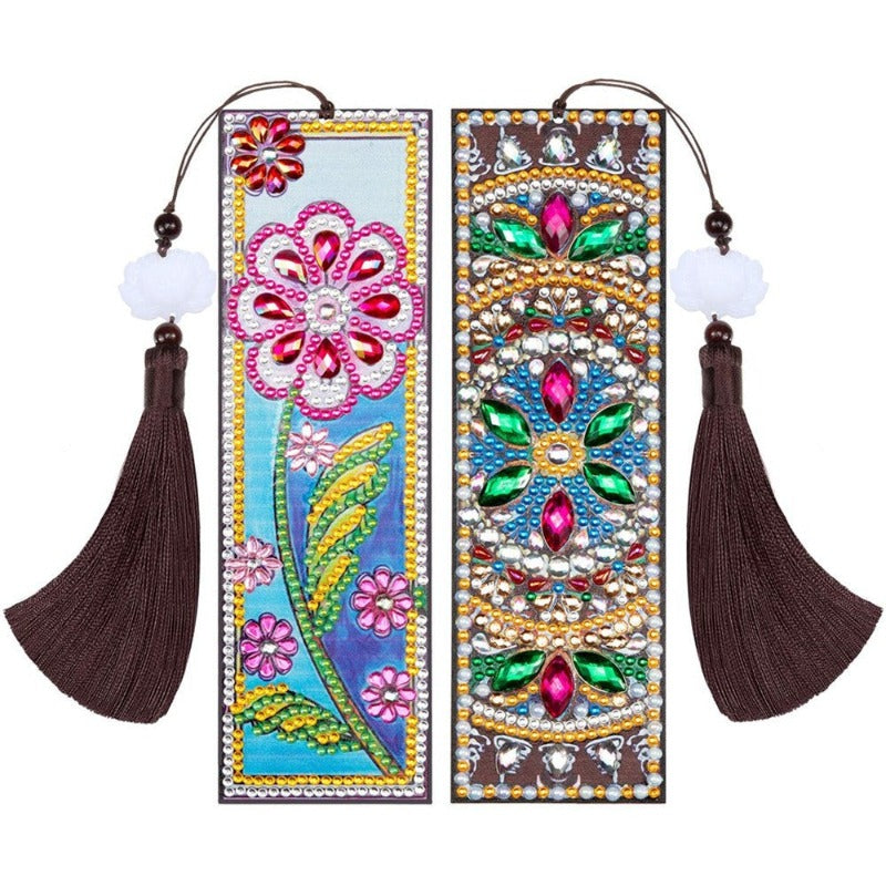 DIY Diamond Painting Bookmarks 2Pcs Diamond Embroidery Mosaic Cross Stitch Kit Butterfly Peacock Leather Tassel Book Marks Gift