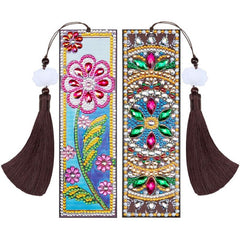 DIY Diamond Painting Bookmarks 2Pcs Diamond Embroidery Mosaic Cross Stitch Kit Butterfly Peacock Leather Tassel Book Marks Gift
