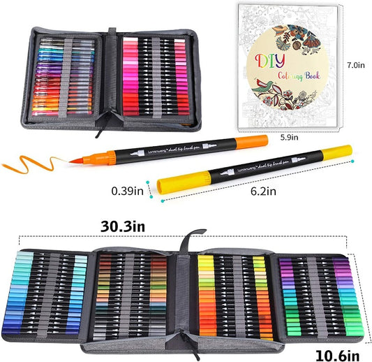 120 Colors Dual Brush Markers Pens Colored Pencil Watercolor Art Markers Professional Drawing Pencils Art Set Fineliner Calligraphy Pens With Case for Coloring Book Drawing Writing Sketching and Doodling Designs for Adults or Kids