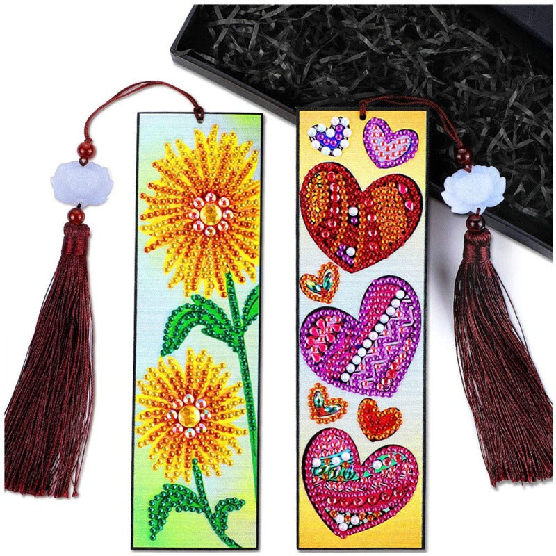 DIY Diamond Painting Bookmarks 2Pcs Diamond Embroidery Mosaic Cross Stitch Kit Butterfly Peacock Leather Tassel Book Marks Gift