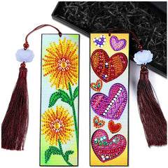 DIY Diamond Painting Bookmarks 2Pcs Diamond Embroidery Mosaic Cross Stitch Kit Butterfly Peacock Leather Tassel Book Marks Gift