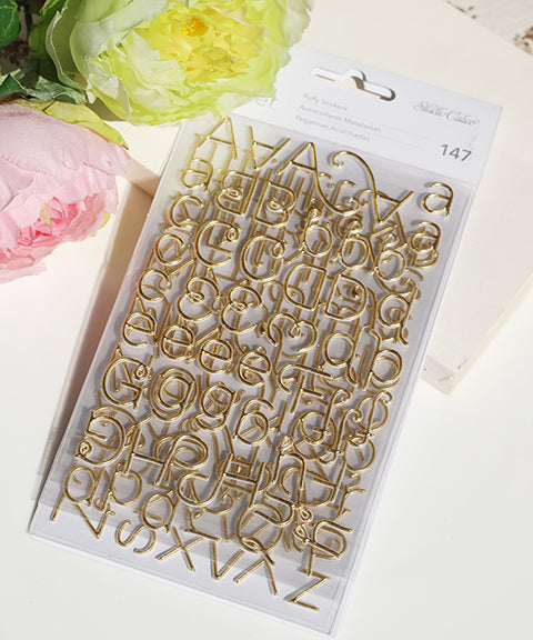 3 Sheets 3D Gold Letter Stickers Set