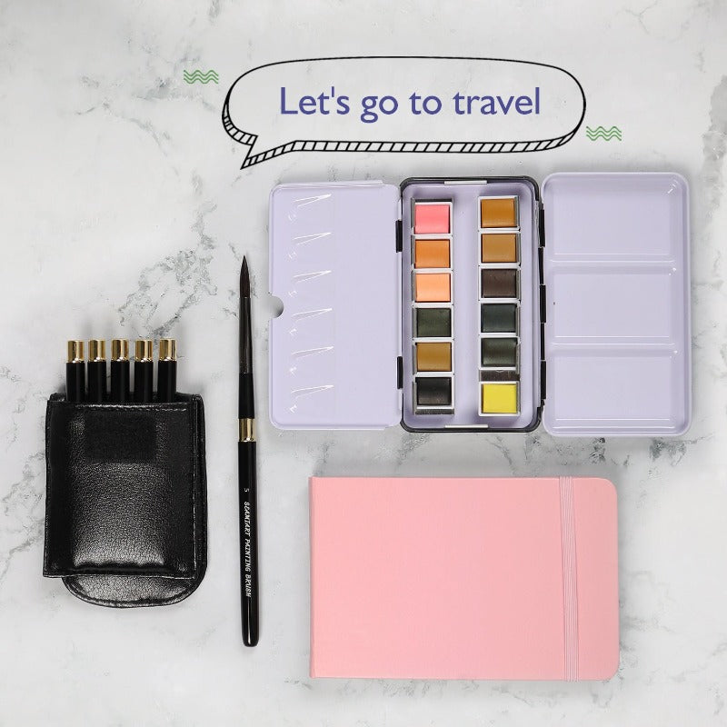 Nylon Hair Watercolor Brush Portable Travel Carry-on Brush Set Art Painting Professional Supplies