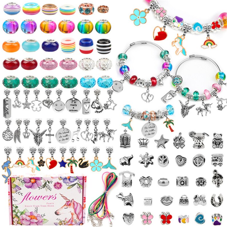 Bracelet Making Kit 130 Pcs DIY Jewelry Making Kit Children DIY Handmade Toy with Bracelet,Pendant,Beads,Charms and Necklace String for Bracelets Craft & Necklace Making,for Teen Girl Gifts Ages 3-13