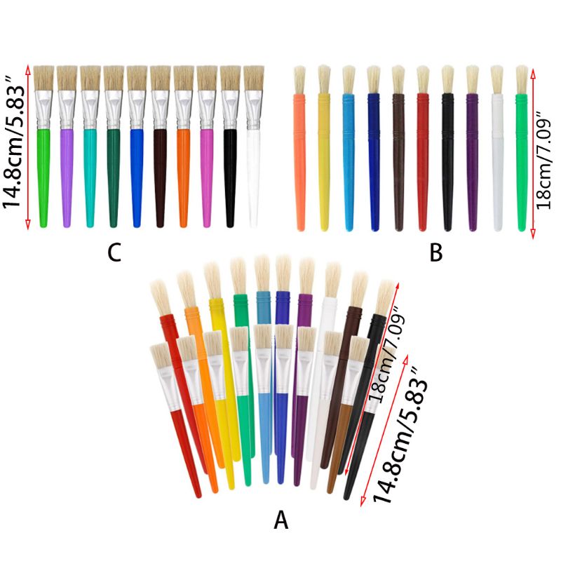 10/20Pcs Oil Watercolor Paint Brush Round Flat Bristle Children Kids Paint Brush Candy Color Plastic Handle Bristle Brushes DIY Painting Art Supply