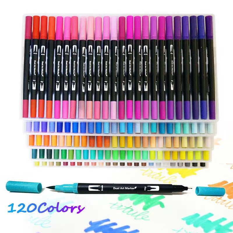 12/24/36/72/80/100/120 FineLiner Dual Tip Brush Art Markers Pen Colors Watercolor Pens For Drawing Painting Calligraphy Art Supplies