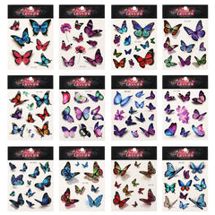 12 Sheet 3D Colorful Butterfly Temporary Tattoos Stickers Hand Neck Wrist Body Art Kids Girls Women Waterproof Fake Tattoos