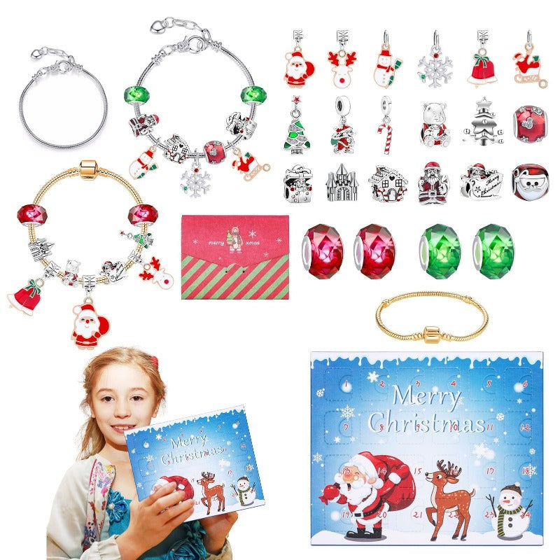 Christmas Countdown Advent Calendar DIY Charm Bracelet Necklace Jewelry Making Kit For Kids Children Xmas Gifts
