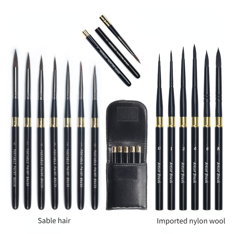 Nylon Hair Watercolor Brush Portable Travel Carry-on Brush Set Art Painting Professional Supplies