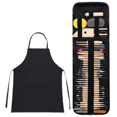 Clay Tools Set, Pottery Modelling Tools Kit Sculpting Tool Wooden Pottery Clay Carving Kit with Storage Bag, Apron for Rock Painting, Pottery Clay Modeling Embossing Nail Art DIY