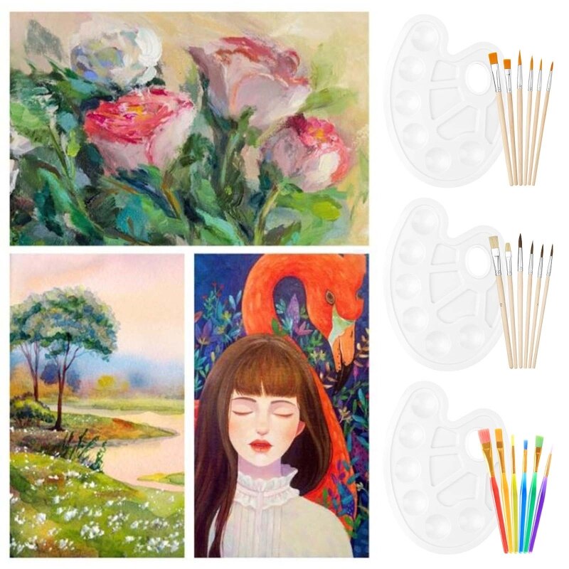 6 Sizes Acrylic Paint Brush Palette Nylon Hair Brushes for Multi Purpose Oil Watercolor Painting Artist Professional Kit
