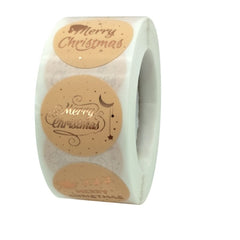 500pcs/roll Rose Gold Merry Christmas Stickers Round Labels Kraft Paper Xmas Gifts Box Labels Decorations New Year Sealing Label Stickers For Party DIY Packaging Stationery Stickers