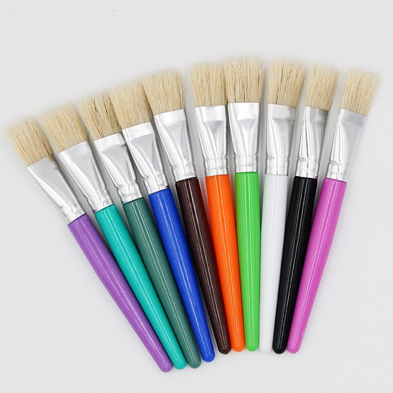 10/20Pcs Oil Watercolor Paint Brush Round Flat Bristle Children Kids Paint Brush Candy Color Plastic Handle Bristle Brushes DIY Painting Art Supply