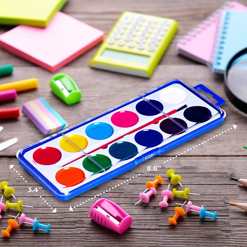 12 Colors Watercolor Paint Set Washable Watercolor Paint Set with Paint Brushes For Kids and Adults Drawing Coloring Painting, Washable Paint for Classroom, Parties, Kindergarten and Art Activities