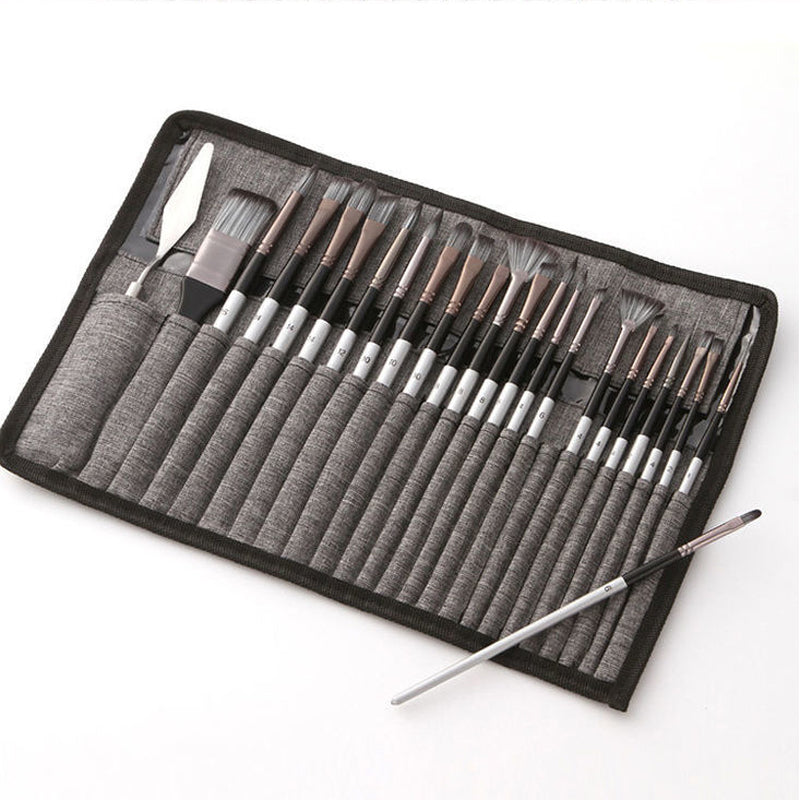 24 pcs/set Nylon Hair Watercolor Paint Brush Pen Acrylic Painting Art Paint Brushes Wooden Handle Scrubbing Scraper Acrylic Painting Art Brushes Supplies