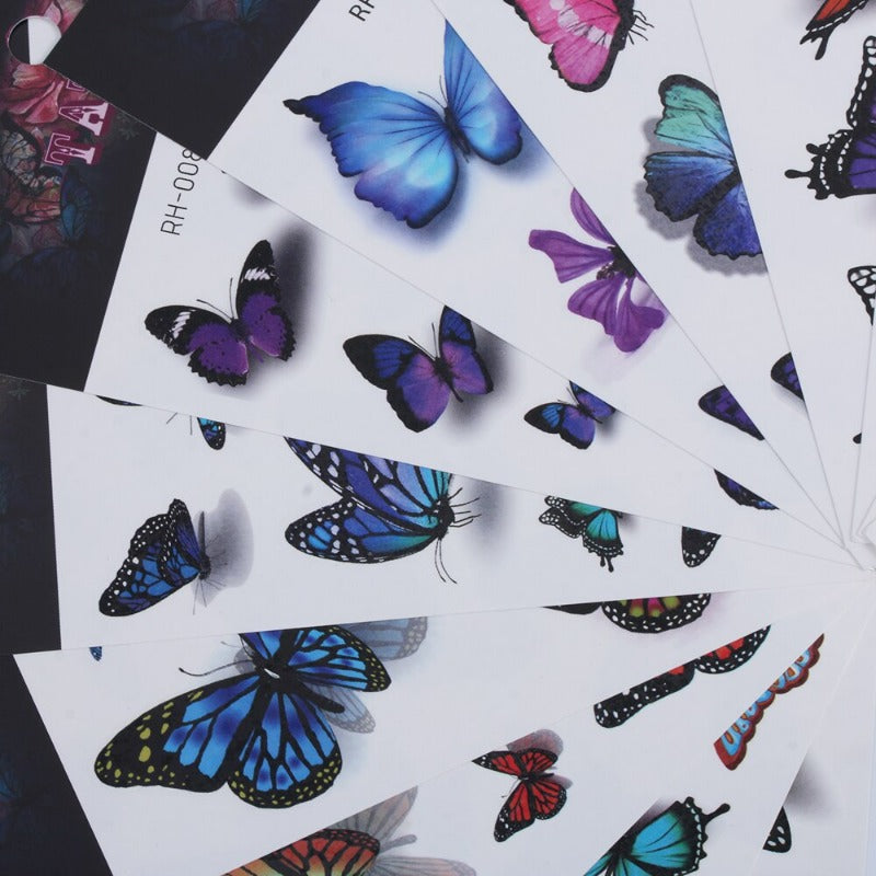 12 Sheet 3D Colorful Butterfly Temporary Tattoos Stickers Hand Neck Wrist Body Art Kids Girls Women Waterproof Fake Tattoos
