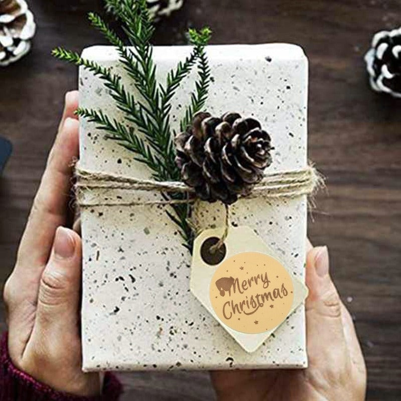 500pcs/roll Rose Gold Merry Christmas Stickers Round Labels Kraft Paper Xmas Gifts Box Labels Decorations New Year Sealing Label Stickers For Party DIY Packaging Stationery Stickers