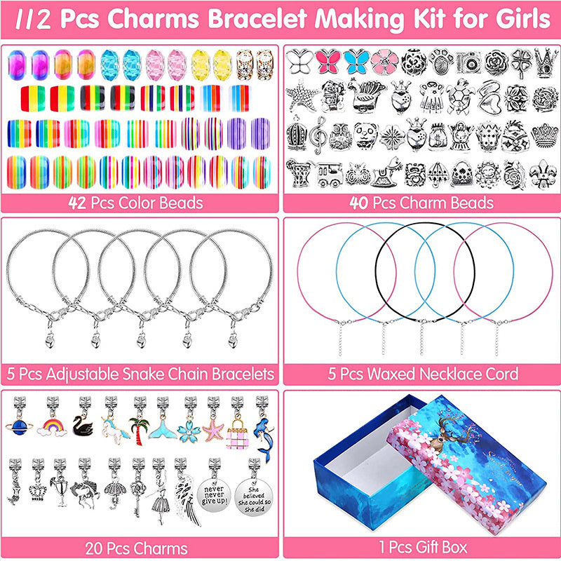 112 Pcs Christmas Jewerly Making Kit Charm Bracelets Kit with Beads, Jewelry Charms, Bracelets for DIY Craft, Jewelry Gift for Adults and Kids