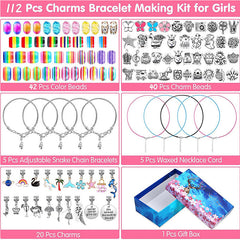 112 Pcs Christmas Jewerly Making Kit Charm Bracelets Kit with Beads, Jewelry Charms, Bracelets for DIY Craft, Jewelry Gift for Adults and Kids
