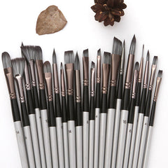 24 pcs/set Nylon Hair Watercolor Paint Brush Pen Acrylic Painting Art Paint Brushes Wooden Handle Scrubbing Scraper Acrylic Painting Art Brushes Supplies
