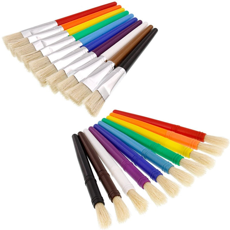 10/20Pcs Oil Watercolor Paint Brush Round Flat Bristle Children Kids Paint Brush Candy Color Plastic Handle Bristle Brushes DIY Painting Art Supply